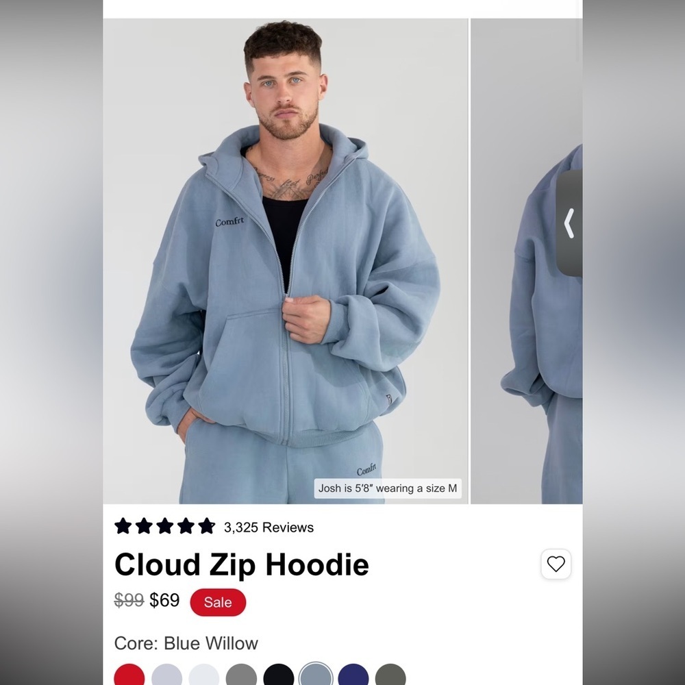 Comfrt Hoodie Med NWT Unisex in Packaging - Blue Willow Cloud Zip Hoodie MSRP$99